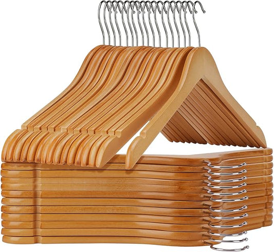Wooden Hangers Pack of 20 - Sturdy, Heavy Duty Hangers for Shirts, Dresses, Coats & More (Natural)