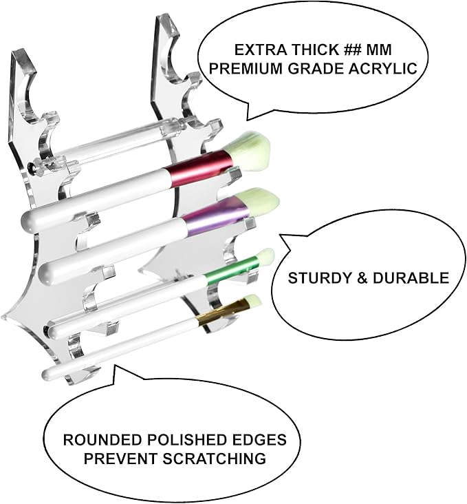 AMT Acrylic Pen Holder, CLEAR Makeup Display, Thick and Sturdy, Organizer Holder for Makeup Brush Fountain Pen, E-Cigarette, Vapor Display Case. (6 Slots)