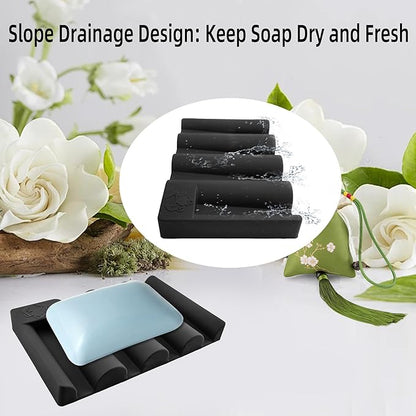 Silicone Soap Dish,Self Draining Soap Holder Perfect for Shower,Bathroom Sink,Kitchen Sink & Travel,Non-Slip Bar Soap Holder Extend Soap Life,Keep Soap Bars Dry & Easy Cleaning Black-3Pcs