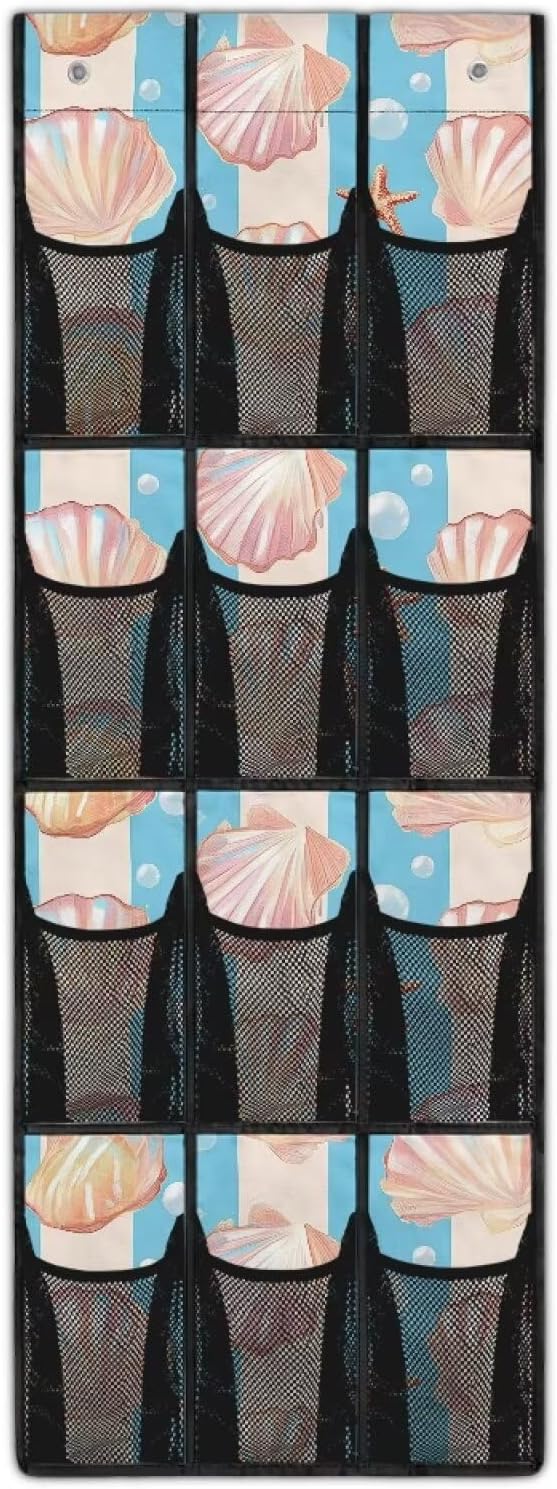 12 Large Pockets Over the Door Shoe Organizer Hanging Shoe Rack for Closet Fodable Shoe Hanger for Space Saving Shoe Holder Shell Starfish