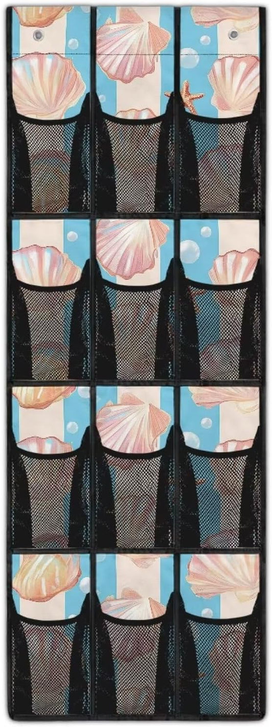 12 Large Pockets Over the Door Shoe Organizer Hanging Shoe Rack for Closet Fodable Shoe Hanger for Space Saving Shoe Holder Shell Starfish