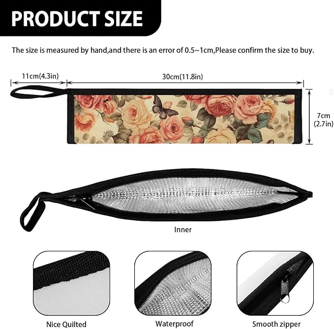 COEQINE Retro Butterfly Travel Silverware Holder Case Portable Cutlery Pouch Chopsticks Pouch With Handles Zipper Floral Retro Style