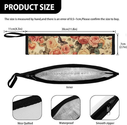 COEQINE Retro Butterfly Travel Silverware Holder Case Portable Cutlery Pouch Chopsticks Pouch With Handles Zipper Floral Retro Style