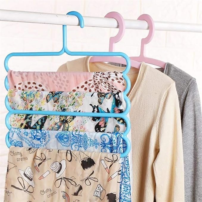 5 Layer Pants Clothes Hanger Wardrobe Storage Organizer Rack (Set of 5), 32l x 1b x 33h cm (Assorted Colour) Plastic