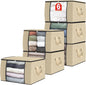 Fab totes 6 Pack Clothes Storage, Foldable Thick Fabric Blanket Storage Bags, Containers for Organizing Bedroom, Closet, Clothing, Comforter, Organization with Handle,Beige