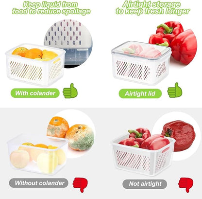 10 Pieces Fruit Storage Container for Fridge, 5 Pack Plastic Fruit Containers for Fridge with Removable Colander, Container for Fruit Berry Salad, BPA Free Kitchen Refrigerator Organizers