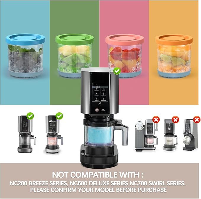 QVN For Ninja Creami Pints and Lids - 4 Pack Creami Pints, 16 oz Creami Containers, Creami Pint Containers Compatible with NC299AMZ & NC300 Series Ice Cream Maker - Tight Sealing & Anti-Slip