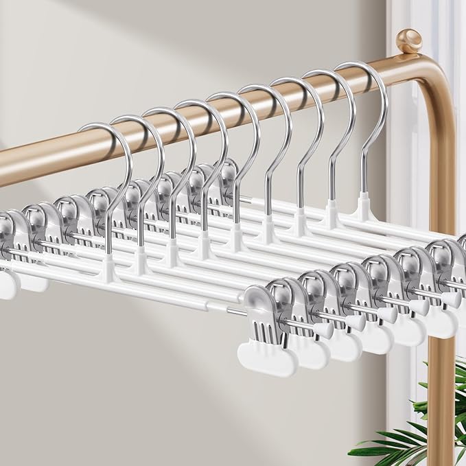 HUADYMEET 20 Pack 12Inch Pants Hangers with Wide Clips,Metal Trouser Hanger for Jeans.Space Saving Skirt Hangers Heavy Duty Non-Slip Adjustable Clothes Shorts Hanger for Women,Men,White