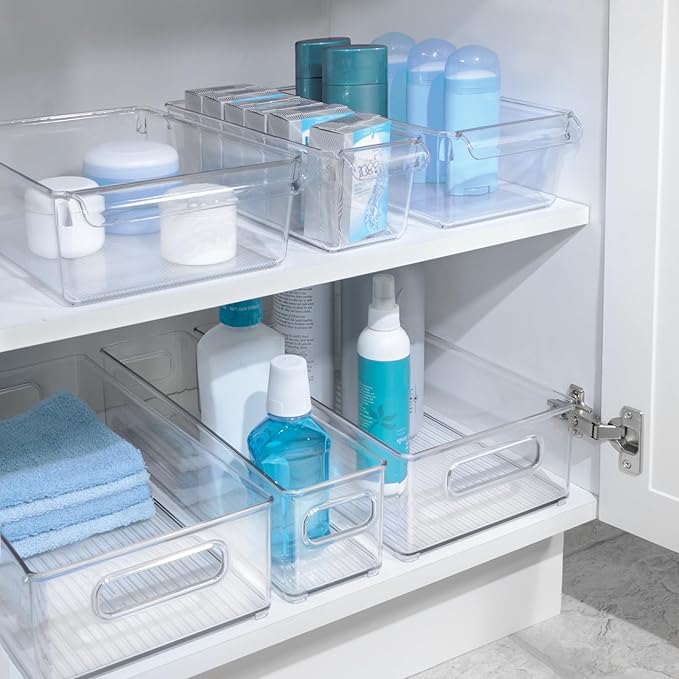 iDesign Stackable Bathroom Storage Bin with Handles for Makeup and Accessories, Clear, Made in USA