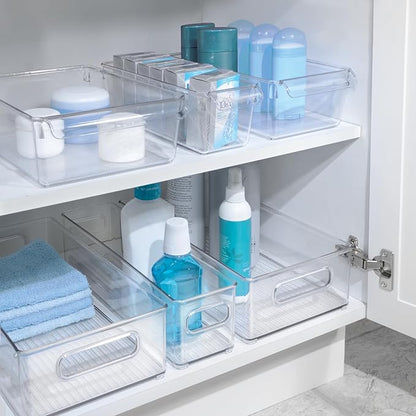 iDesign Stackable Bathroom Storage Bin with Handles for Makeup and Accessories, Clear, Made in USA