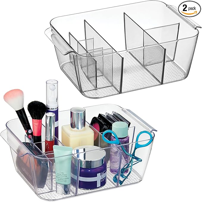 iDesign Makeup Organizer for Countertop - Storage for Cosmetics and Toiletries, Set of 2, Clear, Made in USA