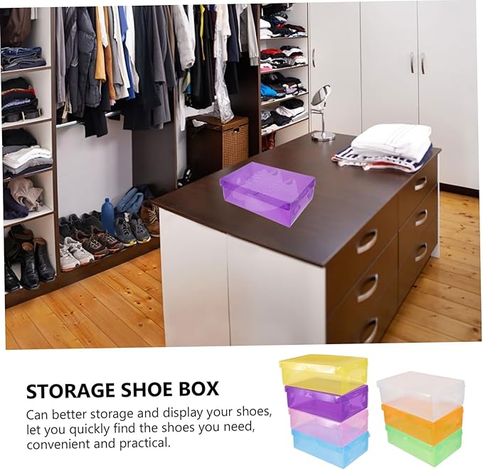 Vaguelly 7pcs Stackable Shoe Storage Box Plastic Sneaker Organizer Lid Space-saving Containers for High Heels Boots and Sneakers Multi-color Options