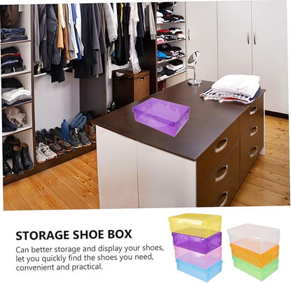 Vaguelly 7pcs Stackable Shoe Storage Box Plastic Sneaker Organizer Lid Space-saving Containers for High Heels Boots and Sneakers Multi-color Options