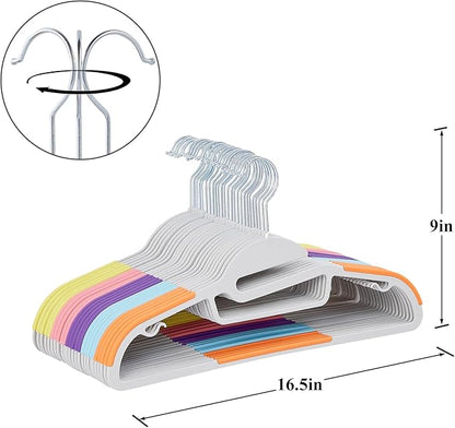 VECELO 25 Pack Coat Hangers, Premium Quality Plastic Suit Clothes Hanger, Non-Slip, Heavy-Duty, S-Shaped Opening, 360º Swivel Hook, Space-Saving for Bedroom Closet
