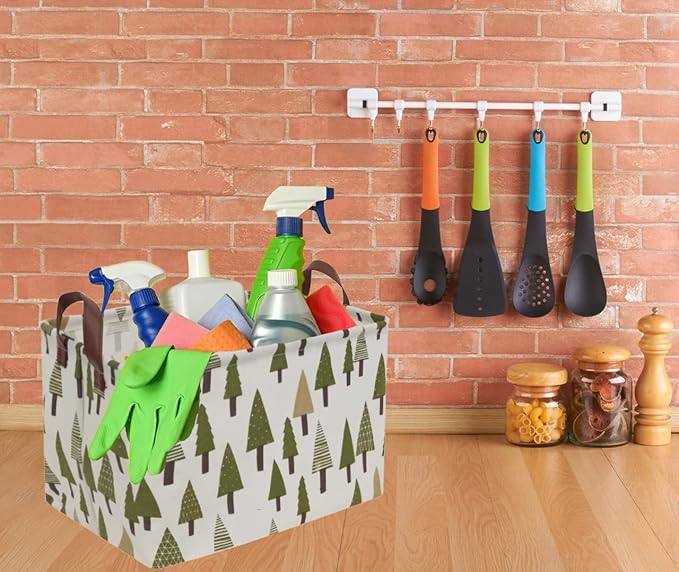Rectangular Canvas Storage Bins,Waterproof Storage Basket,Collapsible Tree Organizer Bin with Handles for Clothes Storage,Book Bag (Tree)