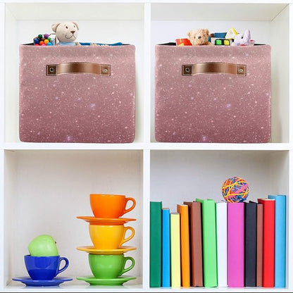 Rose Gold Sequins Storage Basket Bin, Large Cube Storage Box Canvas Collapsible Storage Organizer for Home Office Closet