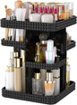 Rotating Makeup Organizer with Makeup Brush Holder,Large Capacity Perfume Organizer for Vanity Countertop,Acrylic Skincare Organizers Spinning Holder Storage Rack (Black)