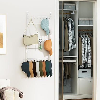 HapiRm Over Door Hat Rack - 3 Tier Wall Mounted Hat Organizer with 24 Hooks, Baseball Cap Organizer Storage Holds up to 24 Caps for Door, Bedroom, Closet