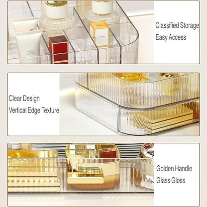 Clear Makeup Organizer for Vanity, Large Desk Organizer with Stackable Drawer for Cosmetics, Skincare, Lipsticks, Palette, Nail Care, Ideal Storage for Dresser and Bathroom Countertop