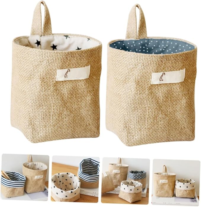 BESTYASH Japanese Style Yellow Cotton Linen Hanging Storage Bag Wall-Mounted Organizer Versatile Door Storage Pouch for Small Spaces and Easy Access