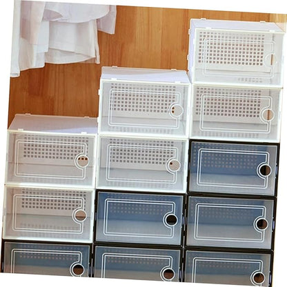 Uonlytech 2PCS Transparent Drawer Shoe Storage Boxes Stackable Plastic Organizer for Dormitory Home Use White PP Material Wear-resistant Lightweight and Space-saving Shoe Rack