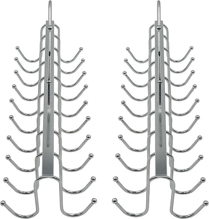 2 Pack of 20 Hook Chrome Closet Hangers for Belts, Ties, Bras, Scarves by Electronix Express