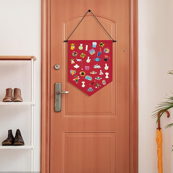 Wall Hanging Brooch Organizer Storage Board Colorful Enamel Pin Badge Canvas Display Banner Earrings Case Collection Holder 12.6x10in(Not Include Any Accessories) (Red)
