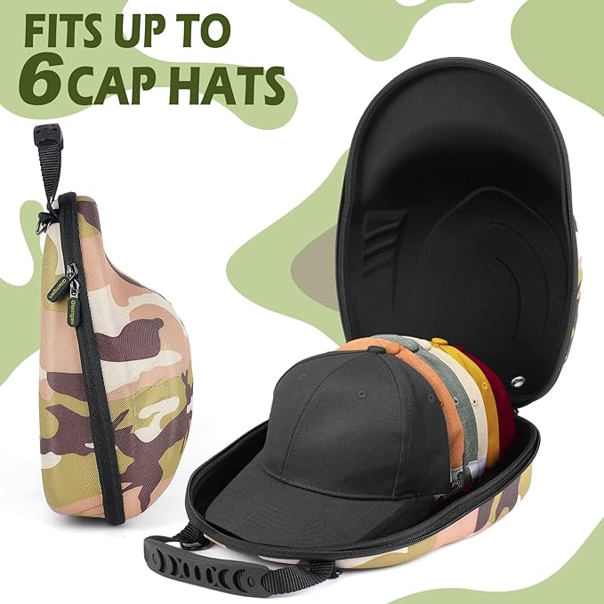 Glamgen Hat Travel Hard Case，Hat Case for Baseball Caps,Hat Carrier Storage Bag for 6 Hats, Hat Organizer Baseball Caps Holder with Adjustable Shoulder Strap for Traveling