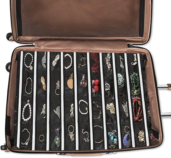 BB Brotrade Hanging Jewelry Organizer with Oxford Double Side 80 Zippered Storage Pocket (black)