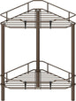 HuggieGems 2 Tier Floor Standing Corner Shower Caddy Organizer Shelf with Hooks, Bathroom Shelves Stand Rack, Bronze