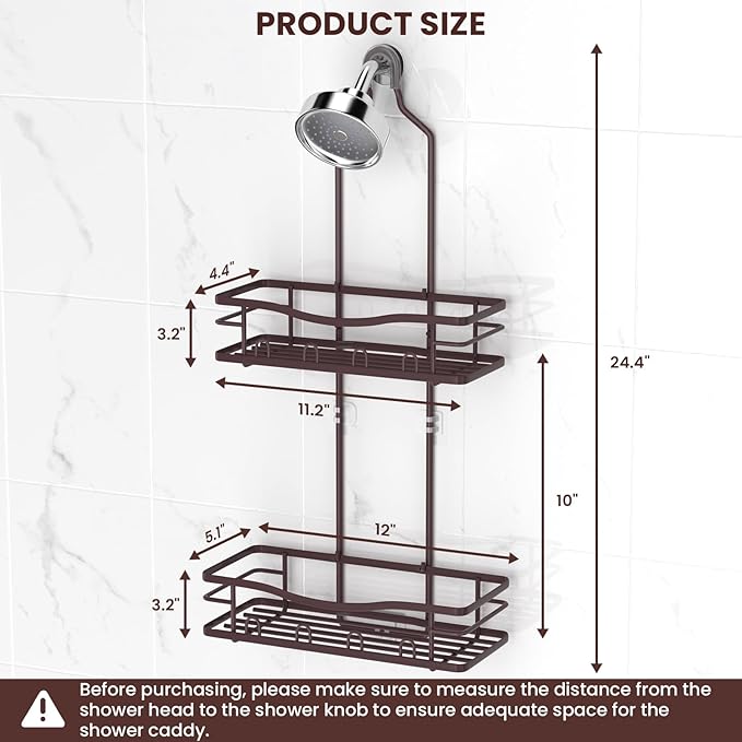 REINHARDT Shower Caddy Hanging, Rustproof Shower Caddy Anti-Swing Shower Organizer No Drilling Showers Racks with Soap Holder Multi Hooks Bathroom Storage for Shampoo Sponge, Bronze