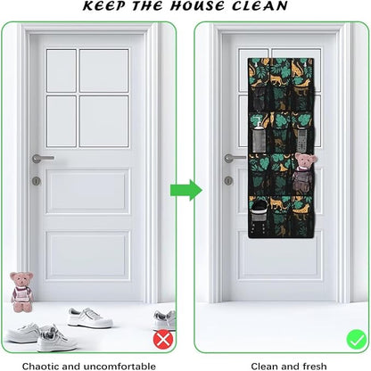 12 Large Mesh Pockets Over the Door Shoe Organizer Monstera Leopard Hanging Shoe Rack for Closet Shoe Organizer Door Hanger
