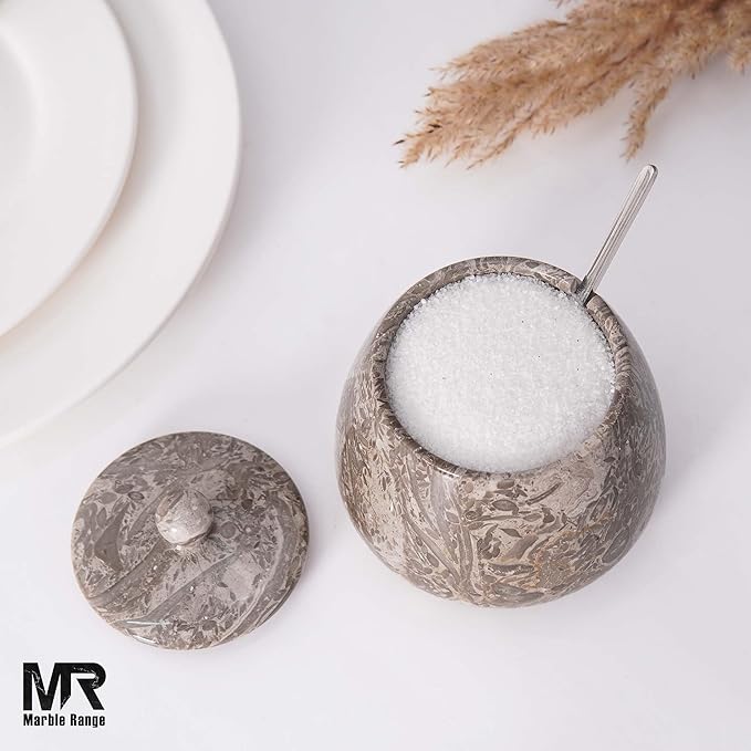 Oceanic Marble Salt Cellar with Lid – 4.5 Inch Table Salt Container, Salt Jar, Salt Dish, Salt Holder, Spice Jar, Sugar Bowl, Celtic Salt, Kitchen Countertop Decor