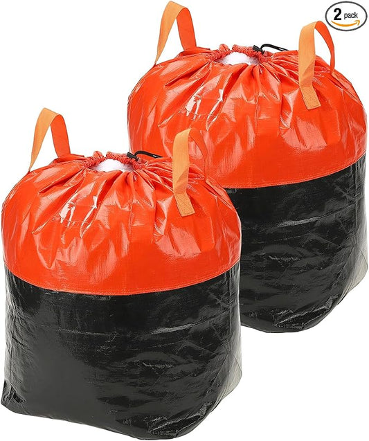 uxcell 2Pcs Extra Large Moving Bags, 20 x 20 x 31.5" Heavy Duty Woven Clothes Storage Totes Waterproof Packing Bags with Elastic Band and Handle for Home Camping Packing Quilts, Orange