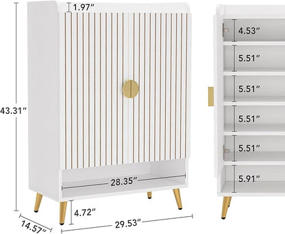 LITTLE TREE Shoe Cabinet with Doors & Adjustable Shelves, 7-Tier Modern Free Standing Shoe Racks Storage Organizer for Entryway, Living Room, Bedroom, Apartments