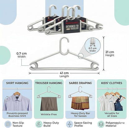 Sturdy Polypropylene Hanger, Pack of 12, Mint Granite White l Cloth Hanger l Dress Hangers l Hanger for Clothes Hanging