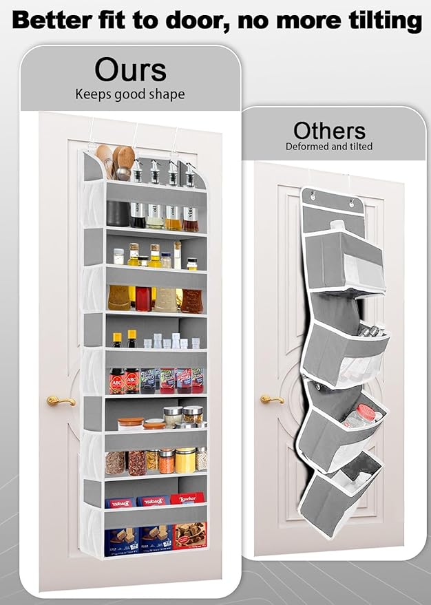TAHAVICE 1 Pack Over The Door Storage Organizer with 5 Pockets 10 Mesh Side Pockets, 44 lbs Weight Capacity Door Hanging Organizers and Storage for Bedroom,Bathroom,Nursery,Pantry,Dorm(Light Gray)