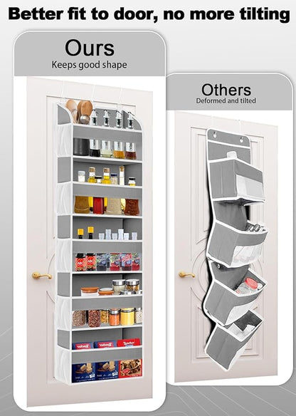 TAHAVICE 1 Pack Over The Door Storage Organizer with 5 Pockets 10 Mesh Side Pockets, 44 lbs Weight Capacity Door Hanging Organizers and Storage for Bedroom,Bathroom,Nursery,Pantry,Dorm(Light Gray)