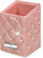 LORYP Crystal Makeup Brush Holder Rhinestone and PU Makeup Brush Organizer Handmade Cosmetic Brush Storage for Dresser Vanity Countertop (Rose Gold)