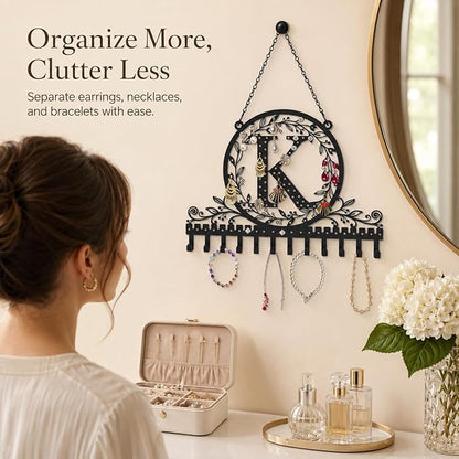 Wall-Mounted Metal Earring Holder Hanging Jewelry Organizer for Earrings and Necklaces Space-Saving Wall Display with Hooks for Jewelry Storage (jewelry stand K)