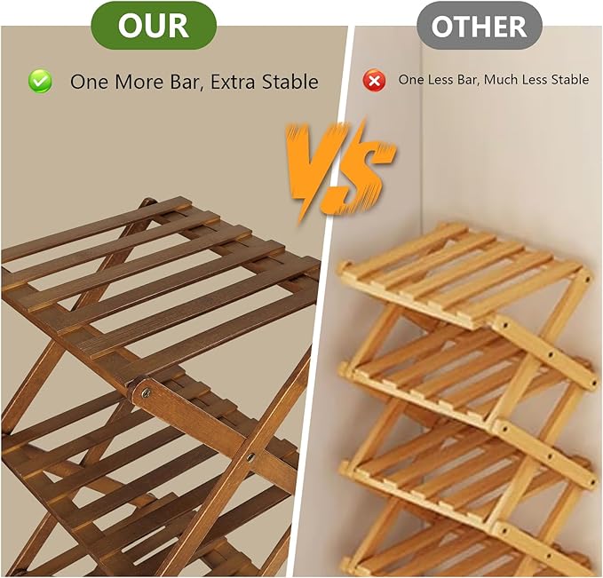 Narrow Shoe Rack, Foldable Bamboo Shoes Shelf for Small Spaces, Multifunctional Vertical Shoe Organizer Tall for Entryway, Closet, Corner, Bedroom, Hallway (Brown, 5 Layers)