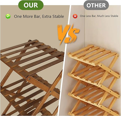 Narrow Shoe Rack, Foldable Bamboo Shoes Shelf for Small Spaces, Multifunctional Vertical Shoe Organizer Tall for Entryway, Closet, Corner, Bedroom, Hallway (Brown, 8 Layers)