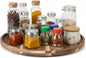 24'' Wood Lazy Susan for Countertop Acacia Large Turntable Rotating Serving Tray for Table Top Non Skid Kitchen Tray Revolving Condiment Spice Rack Table Organization Storage, Natural