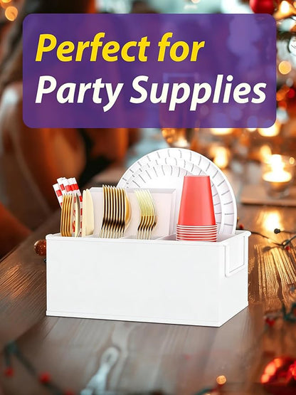 NelyBet Paper Plate Holder Reusable - Outdoor Utensil Caddy with Dual Handles, Perfect for Cutlery Holder, Picnic Caddy, and Silverware Holder for Party, Everyday Dining Essentials, White