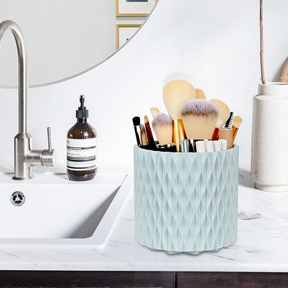 WAFJAMF Makeup Brush Holder 360 Rotating Cosmetics Holders Storage Cup for Vanity Desktop Bathroom Countertop 5 Slot Makeup Brushes Container - Classic Style - Haze Blue