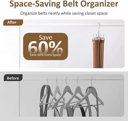 ZEDODIER Belt Organizer for Closet, Heavy-Duty Rotating Belt Hanger Rack Holds up to 24 Belts, Hanging Space Saving Metal Belt Holder for Closet Storage, Silver