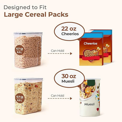 ComSaf 6.7Qt Cereal Storage Container Set of 2 - Ideal for Home Cooks Storing Cereal and Organized Families Organizing Bulk Food，Large Cereal Dispenser Keeps Pantry and Kitchen Countertop Neat