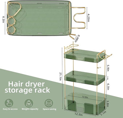 Akinbas 3 Tier Bathroom Organizer Countertop Makeup Perfume Tray Skincare Organizer Comes with Hair Dryer Rack and Toothbrush Holder for Bathroom Dresser Vanity (Green)