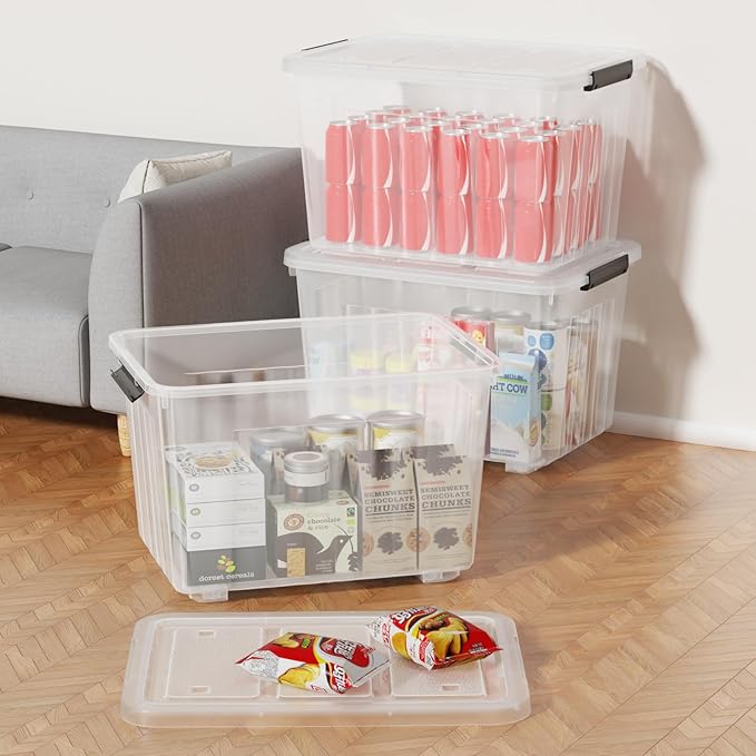 Large Plastic Storage Box with Lid, 70 Quart, 4 Packs