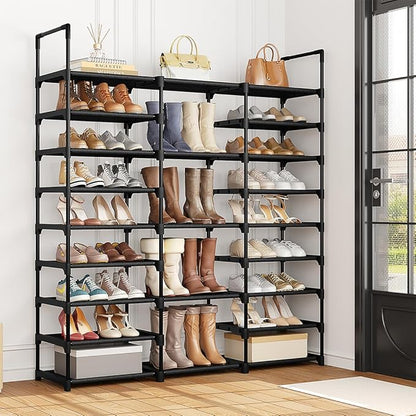 SUOERNUO Shoe Rack Storage Organizer Holds 50-55 Pairs Tall Shelf for Shoes Metal Freestanding Closet Black 9-Tier Non-Woven Dustproof